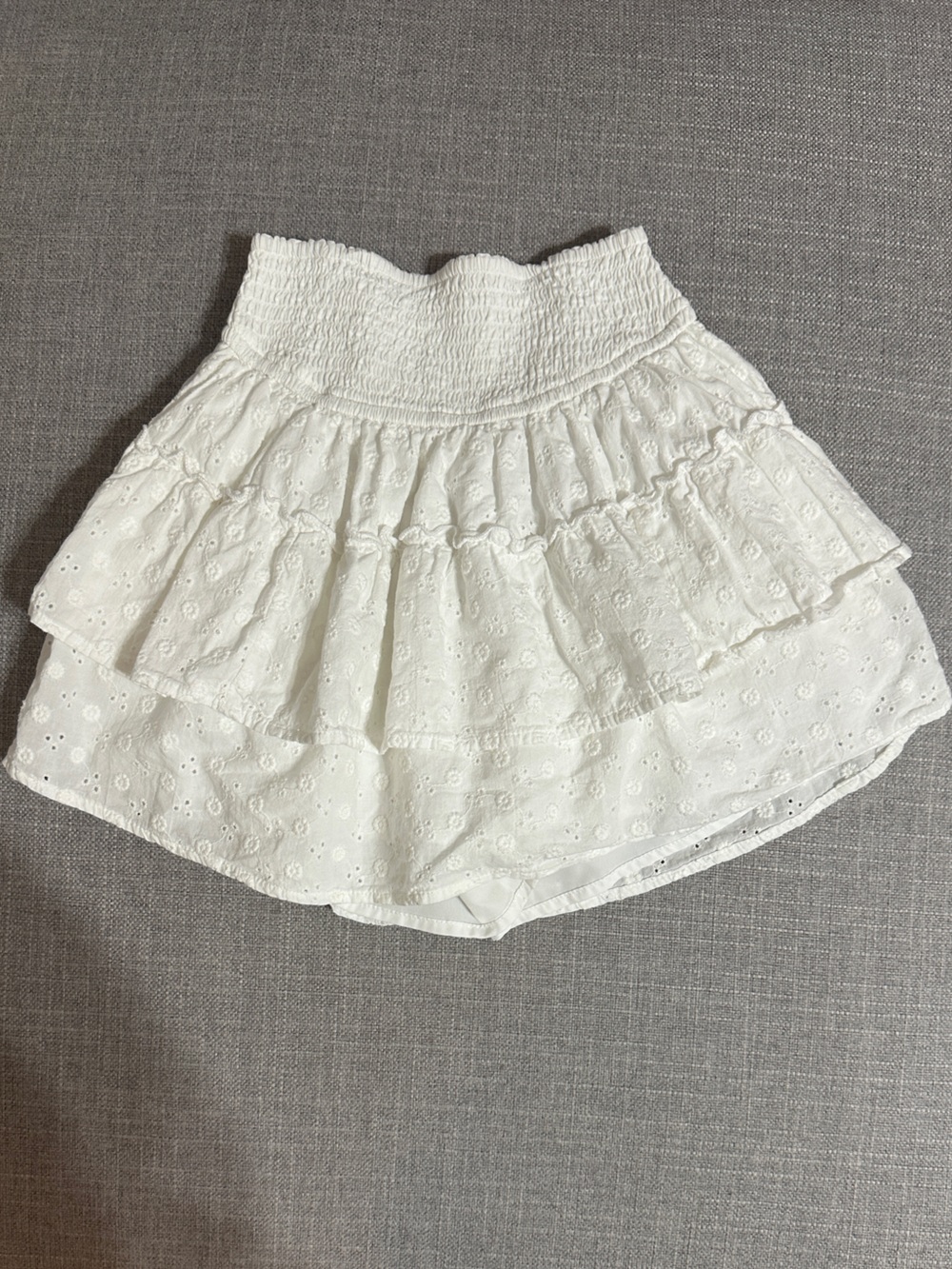 Hollister White Smocked Eyelet Mini Skirt